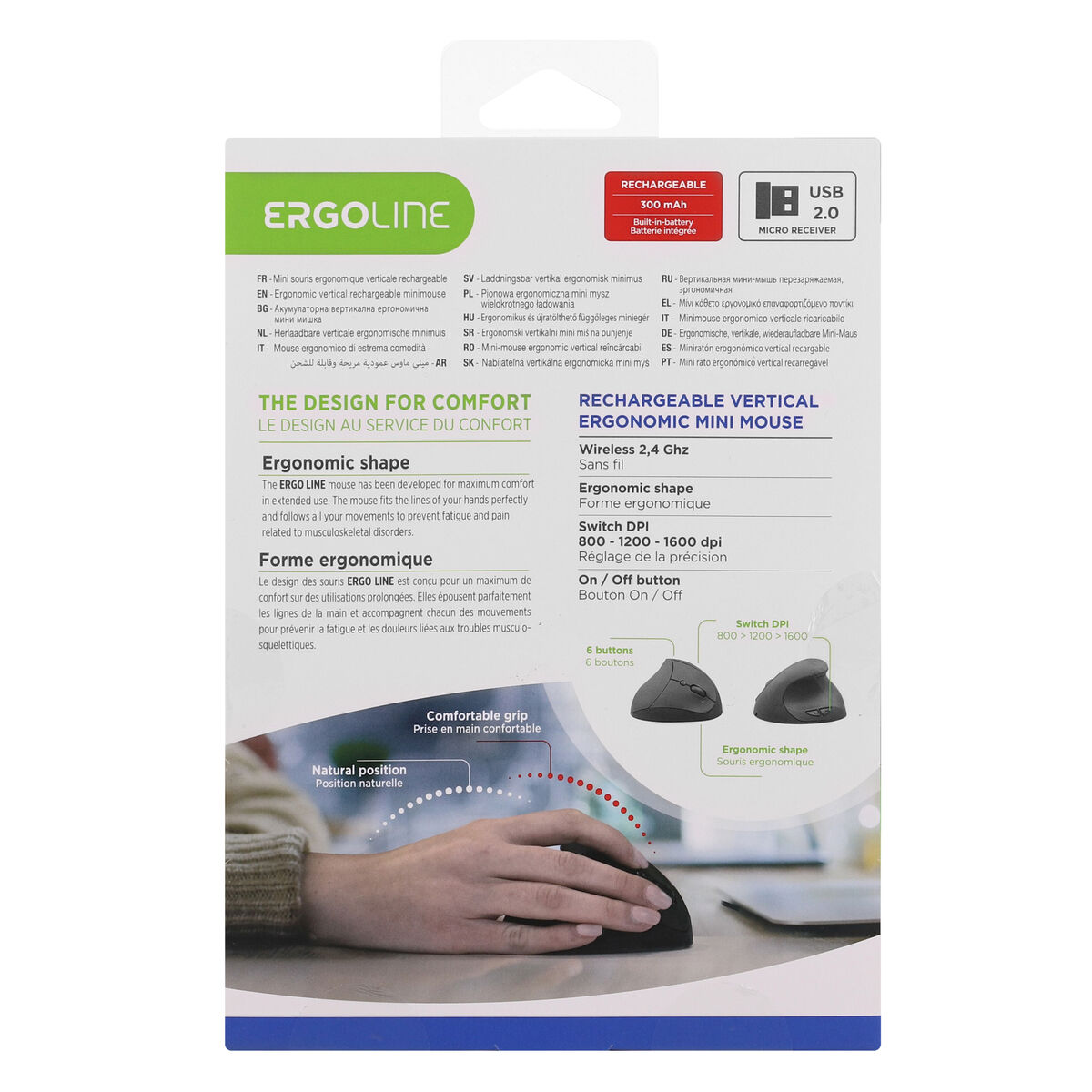 Ergonomisk optisk mus T'NB Ergo Line Sort 1600 dpi
